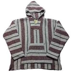 BAJA JOE Drug Rug Men Size Large Cotton Acrylic Blend Mexican‎ Bordeaux Hoodie